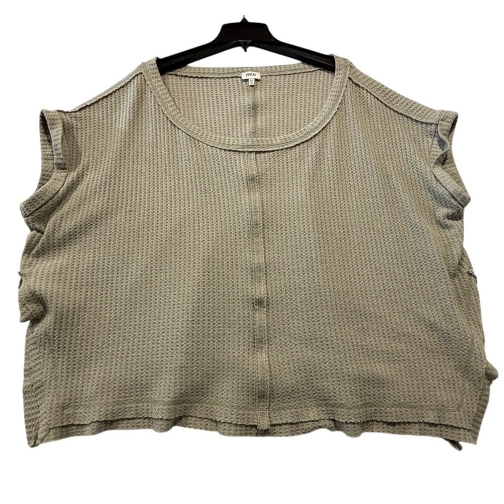 BKE Waffle Knit‎ Oversized Center Seam Front Top Dusty Green XL